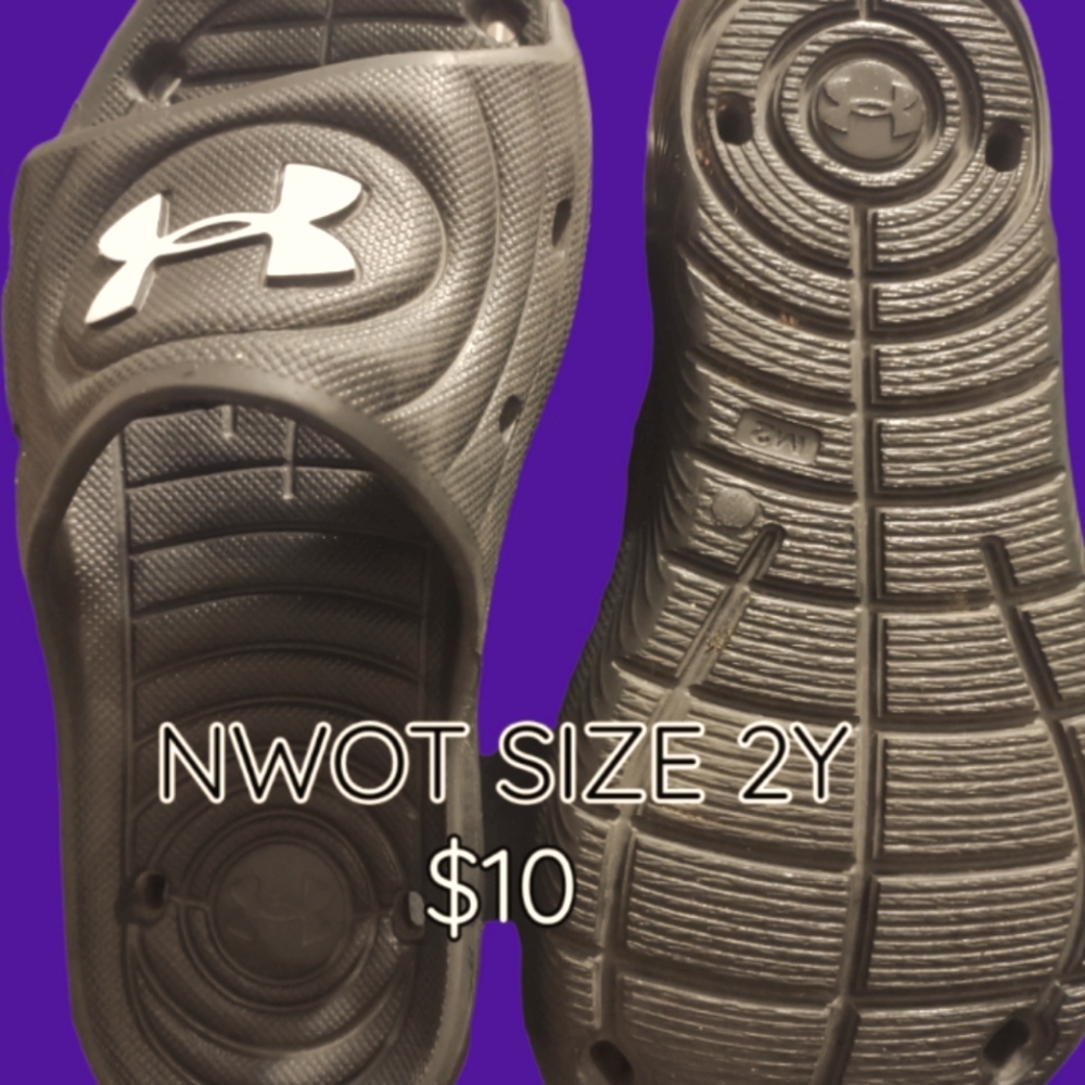 NWOT Under Armour slides, size 2Y